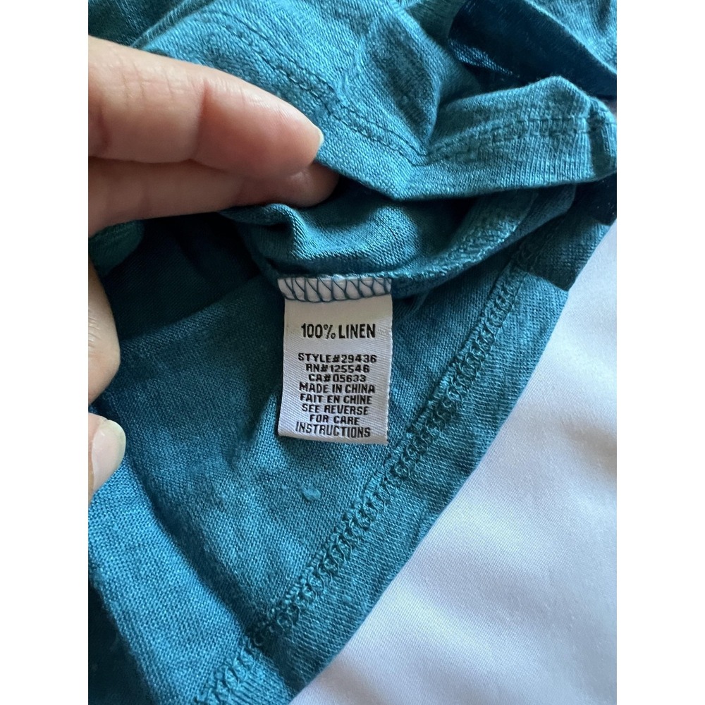 Habitat Shirt Womens Large Teal Linen V Neck 3/4 Sleeve Tunic Top Style 293436 - Picture 5 of 11